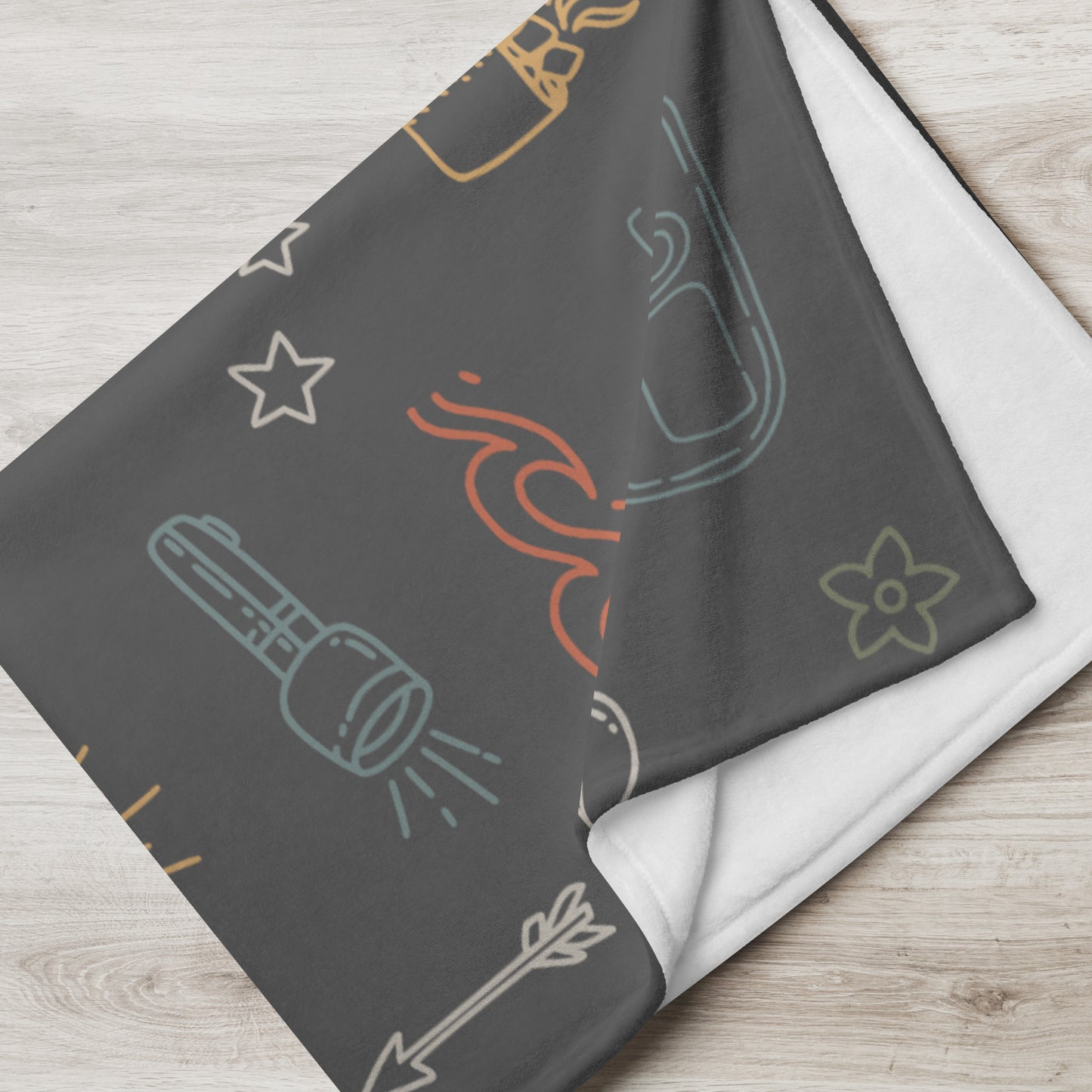 Camping Icons Plush Throw Blanket – Available in Two Sizes