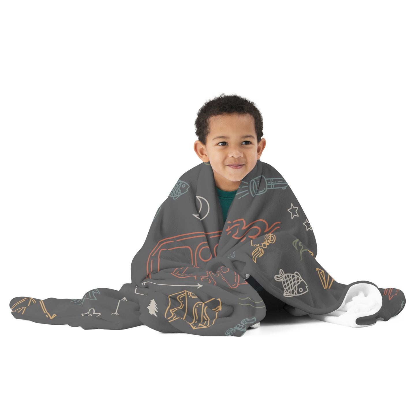 Camping Icons Plush Throw Blanket – Available in Two Sizes